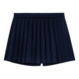 Maje navy blue pleated mini skirt with metallic pinstripe detail and elasticated waistband