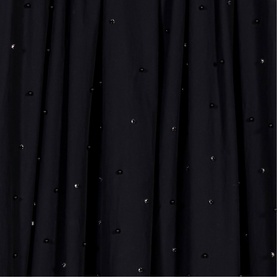 Maje Womens French Dress in red, close-up detail of scattered crystal embellishments on fluid fabric