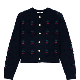Cherry Embroidered Knitted Cardigan