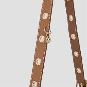 Maje bag strap in black leather with silver stud embellishments and contrast stitching, gold-tone clasp detail visible