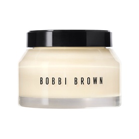 Bobbi Brown Vitamin Enriched Face Base+ moisturiser in a white glass jar with black lid