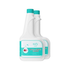 Eufy Hard Floor Cleaning Solution X10 2 Pack, white spray bottles with teal caps and multi-surface cleaner labelling