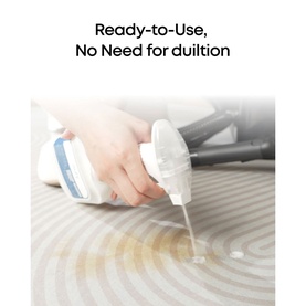 Eufy Fabric Cleaner 473ml being applied to a stained fabric surface, demonstrating ready-to-use formula with no dilution required