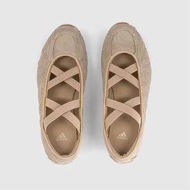 Adidas Magic Beige ballet flats, overhead view showing cross-strap detail over textured upper and cream rubber sole
