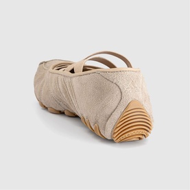 Adidas Magic Beige split-sole ballet flat with elasticated straps and segmented tan rubber toe cap, rear view.