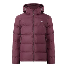 Gant Casual Jacket in darkened wine, quilted puffer style with attached hood, zip fastening and embroidered logo