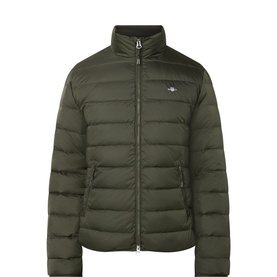 Gant Dark Moss Green quilted casual jacket with funnel neck, zip fastening, and side zip pockets