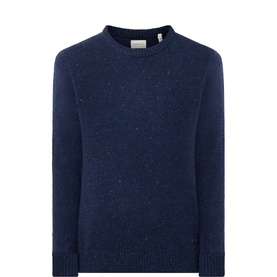 Gant Evening Blue wool-blend crew neck jumper with flecked texture and ribbed cuffs and hem