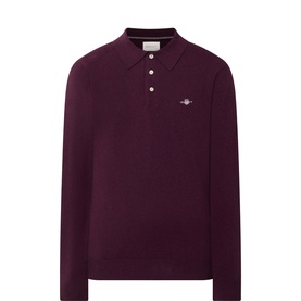 Gant Darkened Wine wool knit polo shirt with long sleeves, polo collar, and embroidered logo at chest