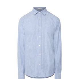 Gant Reg Shirt in Light Blue Melange, vertical stripe cotton with point collar and button placket, long sleeves