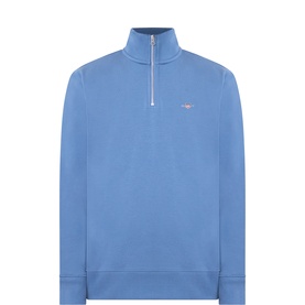 Gant Blue Horizon half-zip sweatshirt with stand collar, embroidered logo, and silver zip detail