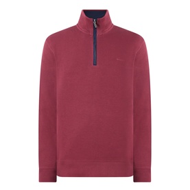 Gant Deep Grape Wine cotton sweatshirt with navy half-zip collar and small logo embroidery on chest