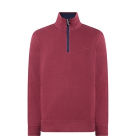 Gant Deep Grape Wine cotton sweatshirt with navy half-zip collar and small logo embroidery on chest