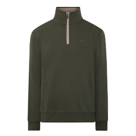 Gant dark moss green cotton half-zip sweatshirt with taupe zip and ribbed cuffs and hem