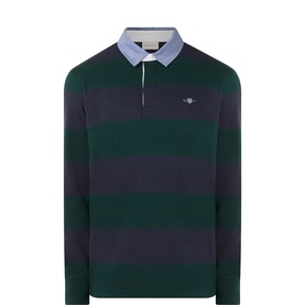 Gant Tartan Green block stripe cotton rugby sweatshirt with light blue collar and embroidered chest logo
