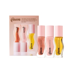 Gisou The Mini Lip Collectibles set featuring four honey-infused lip oils in pink, peach, coral and gold shades