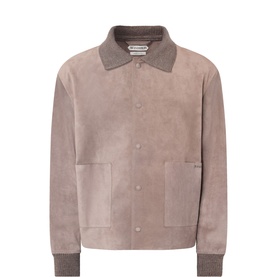Suede Knitted-Collar Bomber Jacket