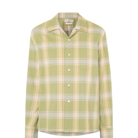 JW Anderson apple green check cotton casual shirt with camp collar and button placket, flat lay product shot