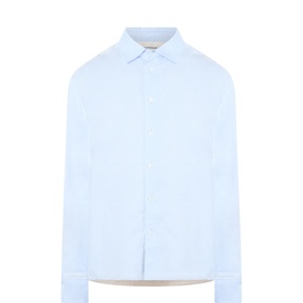 JW Anderson pale blue linen-cotton casual shirt with classic collar and button placket, long sleeves with buttoned cuffs