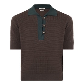 JW Anderson Military Green cotton cashmere polo with contrast collar, waffle-knit texture and tortoiseshell buttons