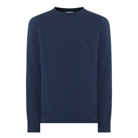JW Anderson navy cotton sweatshirt with crew neck and tonal embroidered anchor logo on chest
