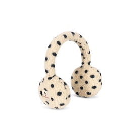 Konges Sl&oslash;jd Head Band in Dot Lumiere, fluffy cream earmuff style with black polka dot pattern, sherpa texture