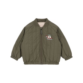 Konges Sl&oslash;jd khaki quilted children's bomber jacket with zip fastening and embroidered chest badge