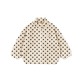 Konges Sl&oslash;jd children's outerwear jacket in Dot Lumiere, cream with black polka dot print, zip-up style with chest pocket