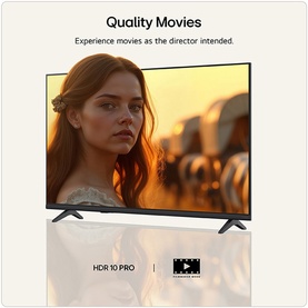 LG 55 Inch Mini LED 4K Smart TV in black displaying a cinematic scene, with HDR 10 Pro feature highlight shown below screen.