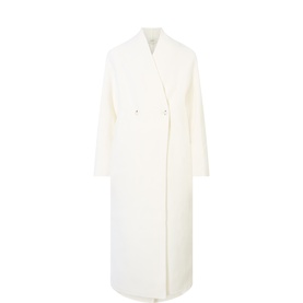 Loulou Studio ivory wool cashmere blend longline coat with double-breasted button fastening and shawl collar