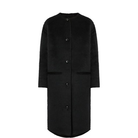 Loulou Studio black alpaca-wool blend coat with collarless neckline, button front fastening and patch pockets