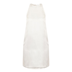 Loulou Studio ivory silk mini dress with halterneck silhouette and relaxed A-line cut, displayed flat on white background.