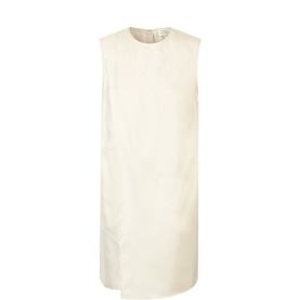 Loulou Studio ivory silk sleeveless shift dress with crew neck, side splits, and relaxed straight-cut silhouette