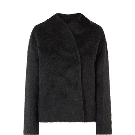 Loulou Studio alpaca-wool jacket in Anthracite Melange, double-breasted with fluffy texture and wide lapel collar