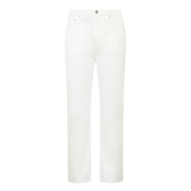 Loulou Studio ivory straight-leg jeans with five-pocket styling, mid-rise waist, and clean hem in cotton-polyamide blend