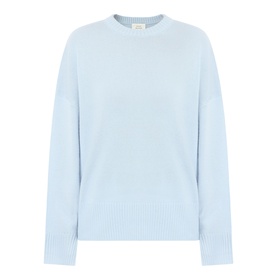 Loulou Studio light blue 100% cashmere crew neck sweater with ribbed cuffs and hem, relaxed fit