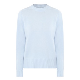 Loulou Studio Baltra Knitted Sweater in light blue cashmere, crew neckline, long sleeves, ribbed trims and straight hemline