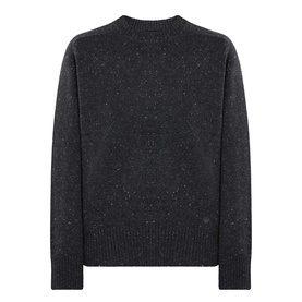 Loulou Studio cashmere knitwear in peppered anthracite, crew neck, long sleeves, speckled texture, back view