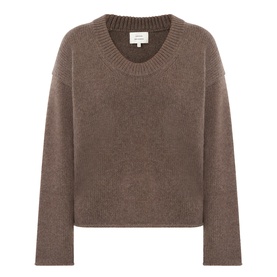 Loulou Studio brown cashmere crew neck sweater with ribbed trim and relaxed cropped silhouette