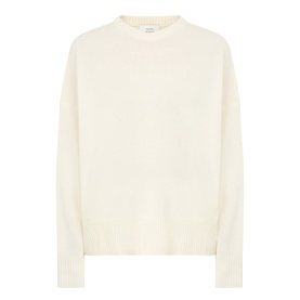 Loulou Studio ivory 100% cashmere crew neck jumper with ribbed cuffs and hem, relaxed fit