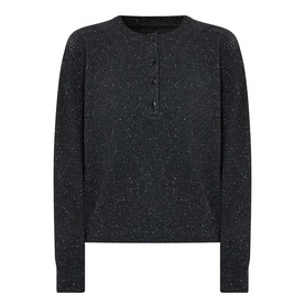 Loulou Studio Malo Half-Buttoned Sweater in ivory cashmere with crew neck, half-button placket, long sleeves, and ribbed trims