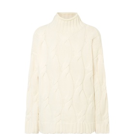 Loulou Studio ivory 100% cashmere cable-knit jumper with roll neck and relaxed fit, no model