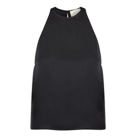 Loulou Studio Cami Silk Cape Top in black, sleeveless with round neck, teardrop cut-out and cap-like back panel in 100% silk