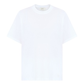 Loulou Studio white cotton T-shirt with crew neck and short sleeves, relaxed fit, flat lay view.