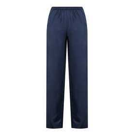 Loulou Studio navy silk trousers with elasticated waist, wide-leg silhouette and subtle sheen finish