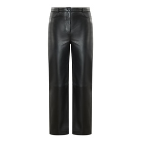 Loulou Studio black lambskin leather straight-leg trousers with button waist and front seam detail