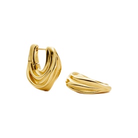 Missoma gold hoop earrings with sculptural ridged wave design and hinged clasp fastening