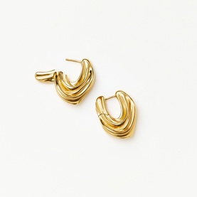 Missoma gold tone chunky double-hoop stud earrings with layered ridged detail, shown as a pair