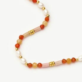 Missoma Gold Red beaded necklace with mixed carnelian, rose quartz, freshwater pearl beads and gold disc spacers