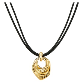 Missoma gold cord necklace with layered gold teardrop pendant on double black cord chain